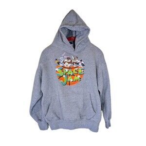 Vintage Y2K Space Jam Hoodie Looney Tunes Life Authentic Apparel Gray Large 90s